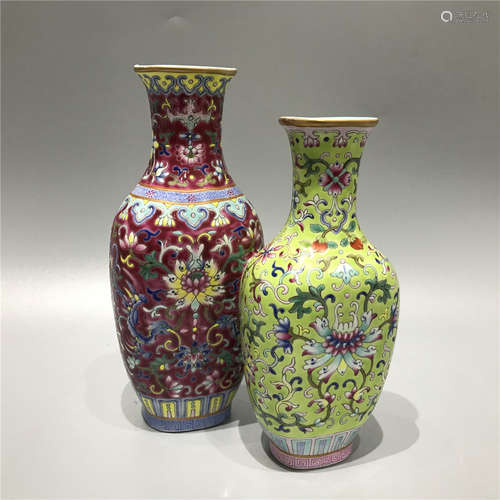 CHINESE FAMILLE ROSE TWIN VASE ,H18.4CM