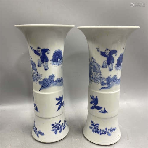 PAIR OF CHINESE BLUE AND WHITE VASE ,HAND PAINTED BOYS PLAYI...