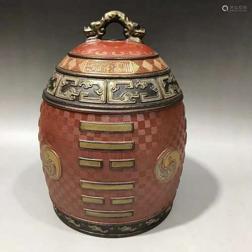 RARE CHINESE FAMILLE ROSE PORCELAIN BELL, H 20.5CM