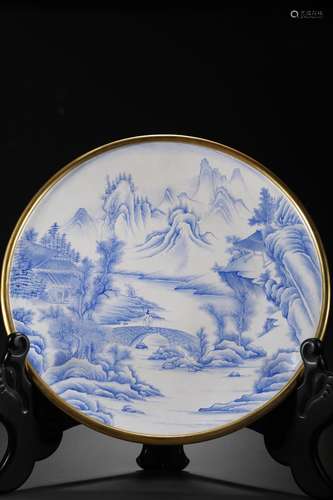 LARGE CHINESE ENAMEL PLATE ,HAND PAINTED LANDSCAPE ,39.5X3.8...