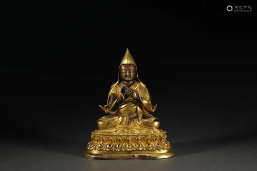 CHINESE BRONZE GILT BUDDHA,12.5 CM X 9 CM X 16CM , WEIGHT 11...