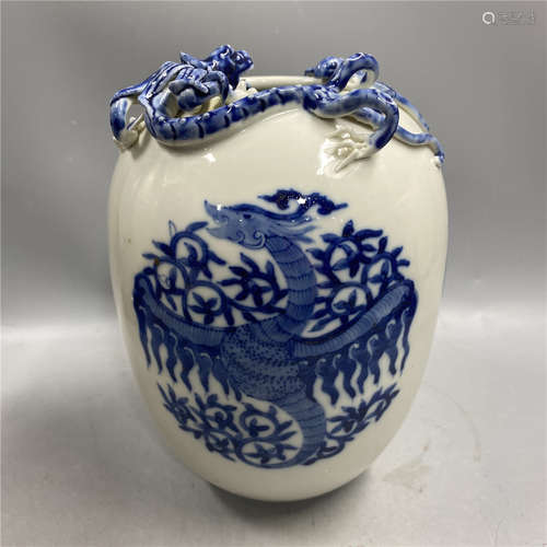 CHINESE BLUE AND WHITE BRUSH WASHER ,H 18CM