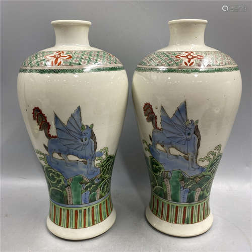 PAIR OF CHINESE FAMILLE VERTE VASE ,H22CM