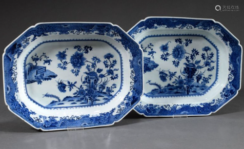 PAIR OF CHINESE BLUE AND WHITE MEAT PLATE , 37X28X6.5CM