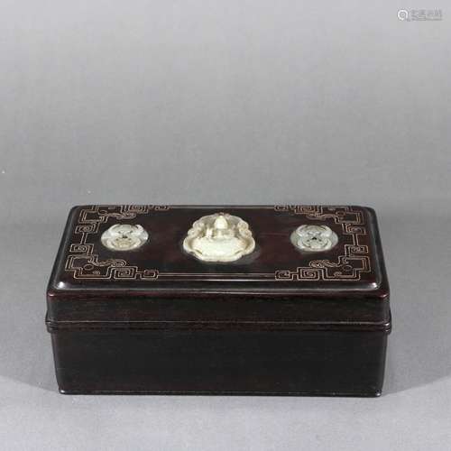 Zitan Rosewood Covered Box With Jade, China