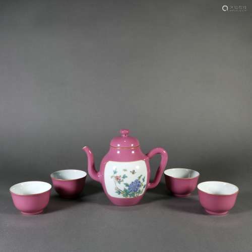 Set Of Red Porcelain Teapot And Cup, China