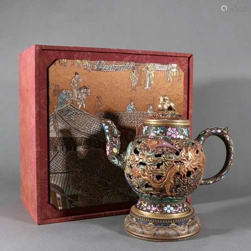 Zisha Dark-Red Enamel Color Openwork Pot, China