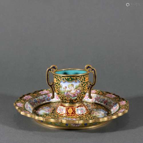 Set Of Bronze Enamel Painting Cup And Dish, China