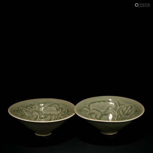 Pair Of Yaozhou Kiln Porcelain Small Bowls, China