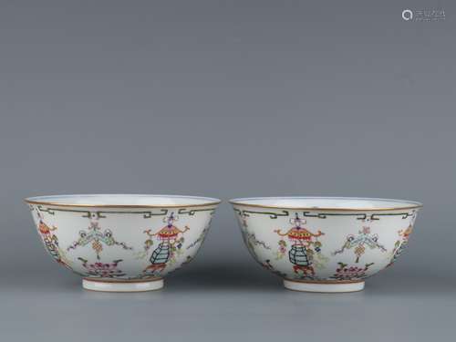 Pair Of Qing Dynasty Period Of Daoguang Famille Rose Blue An...