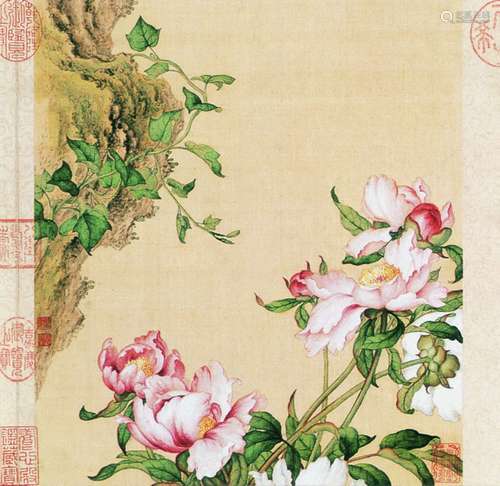 D10081-4  郎世宁  花鸟图册(10页其中之一) 镜芯（片）