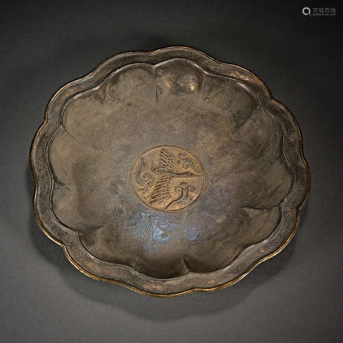 China, Tang Dynasty, Gilt Silver , Silver Plate