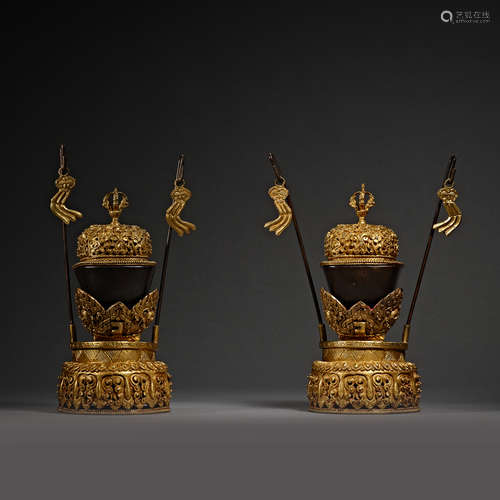 China, Qing Dynasty, Gilt Bronze, Sacrifice Utensils