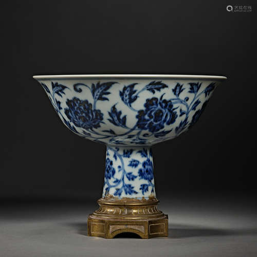 China,Ming Dynasty,  blue and white porcelain,  Stem Cup