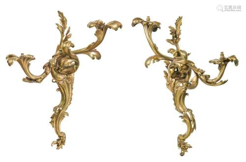A pair of gilt-bronze wall lights in the Rococo manner, 19th...