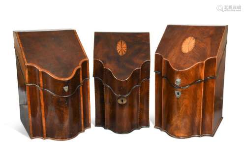 Three George III mahogany knife boxes,