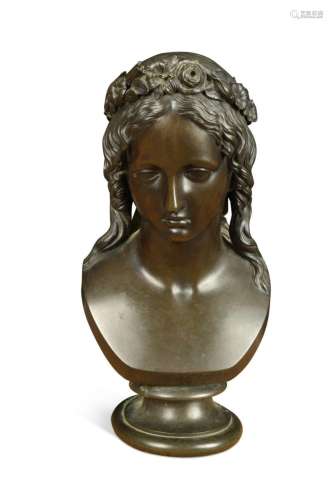 A bronze bust of a young woman, possibly Ariadne, 19th centu...