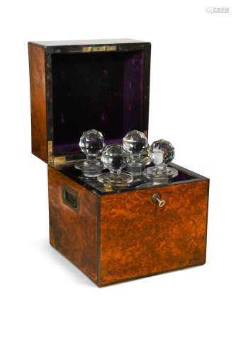 A late Victorian burr walnut decanter box,