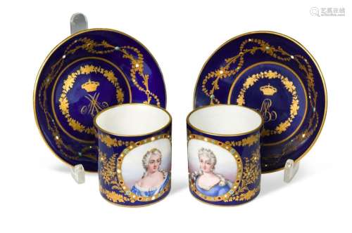 A pair of Sèvres cabinet cups and stands,