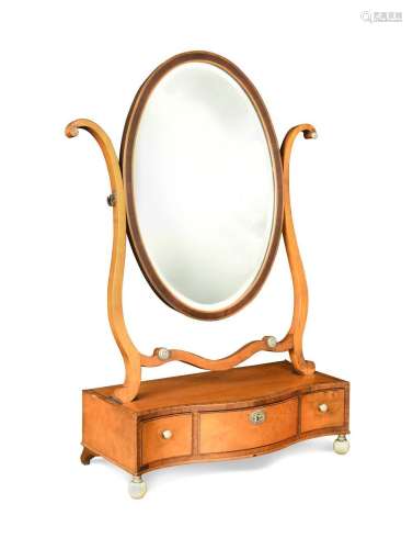 A George III satinwood serpentine toilet mirror,