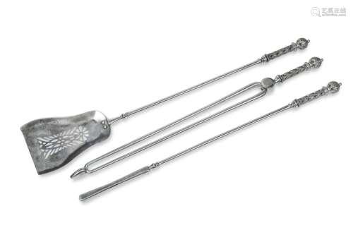 A set of George III polished steel fire irons,