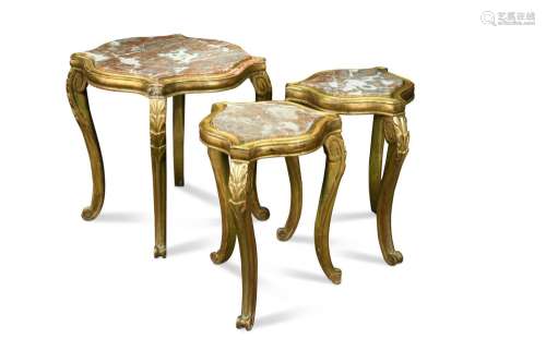Three giltwood lamp tables, 19th century,