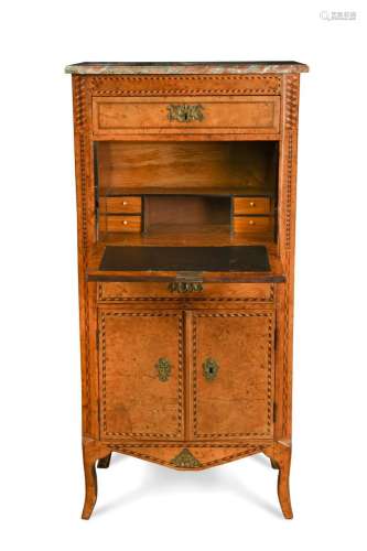 A burr elm and inlaid secretaire abattant, early 19th centur...