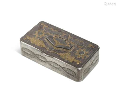 A small steel and brass inlaid snuff box, mid 18th century,