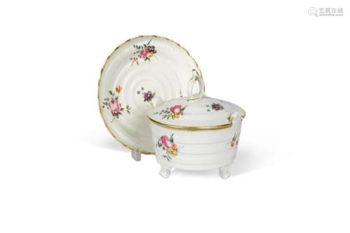 A Chelsea-Derby two-handled butter tub, cover and stand, cir...