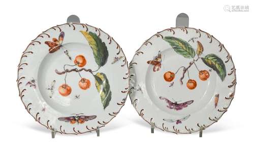 Four Chelsea Derby plates, circa 1765,