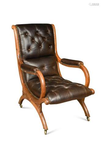A Regency oak Spanish chair,