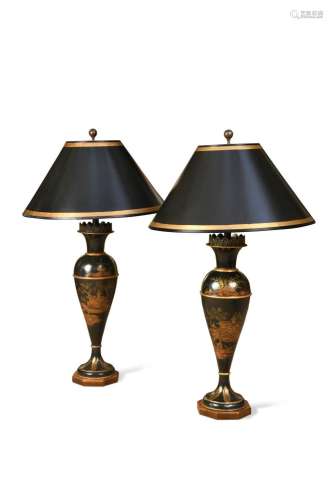 A pair of tole ware lamps, modern,