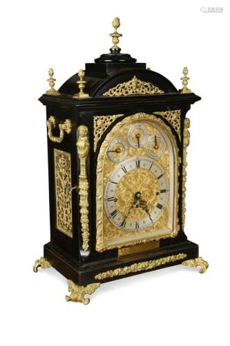 A Victorian ebonised and gilt metal mounted table clock, cir...
