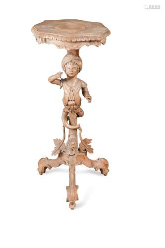 A lime wood carved figural pedestal, 19th century,