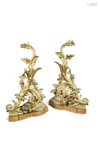 A pair of French ormolu chenets, 18th/19th century,