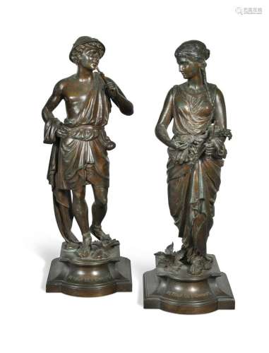 A pair of French bronze figures of Harvesters, 19th century,