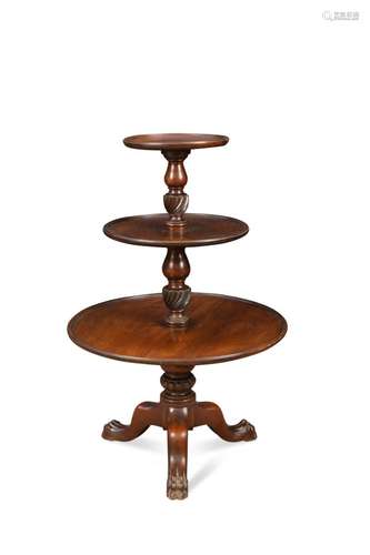 A mahogany three tier dumb waiter, 19th century,