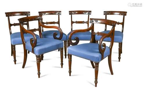 A set of eight late Regency mahogany dining chairs,