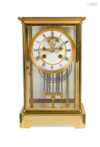 A French four glass mantel clock, late 19th century,