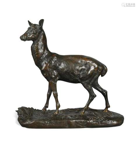 Paul Comolera (1818-1897), a bronze model of a Red hind,