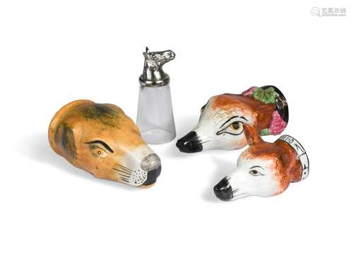 A Staffordshire fox head stirrup cup, circa 1820,