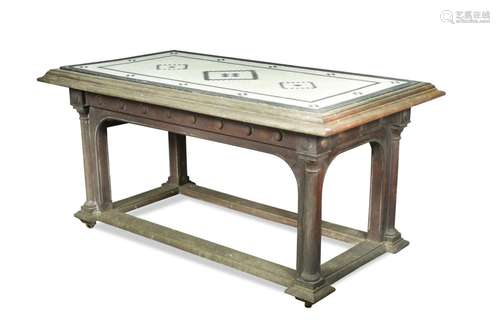 A teak table with a mosaic top, circa 1900,