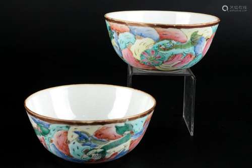 China 2 rice bowls with Fu dogs, Reisschalen mit Fu-Hunden,