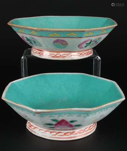 China 2 two turquoise bowls Qing-Dynasty 19th century, türki...