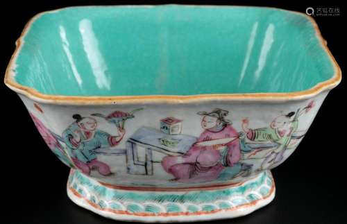 China octagonal bowl with celebratory scenery Qing-Dynasty 1...