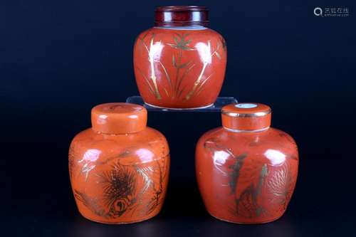 China 3 ginger jars / tea jars, 3 Deckeldosen,