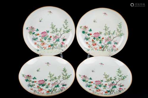 China 4 plates with sweet maries and insects Qing-Dynasty 19...