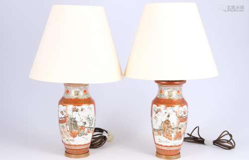 Japan Satsuma pair of tablelamps, 2 Vasenlampen,