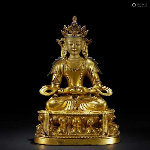 A Chinese Bronze-gilt Seated Bodhisattva