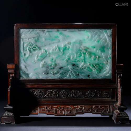 A Large Chinese Carved Jadeite Table Screen